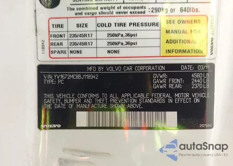 2011 Volvo C70 T5 из США, поврежденный, VIN YV1672MC8BJ118942